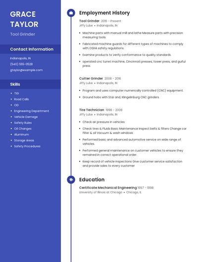 Tool Grinder Resume