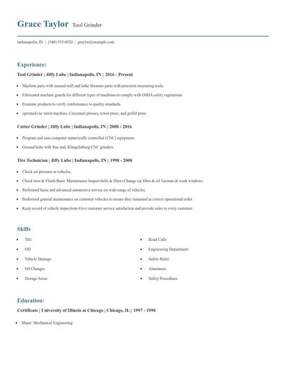 Tool Grinder Resume