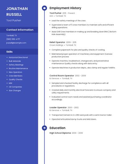 Tool Pusher Resume