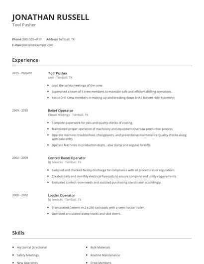 Tool Pusher Resume