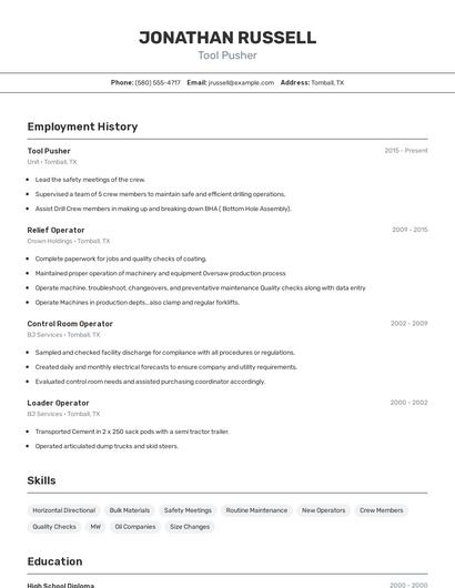Tool Pusher Resume