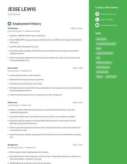 Tool Pusher Resume