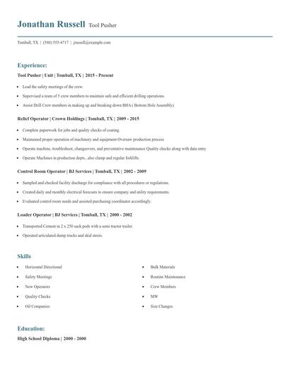 Tool Pusher Resume