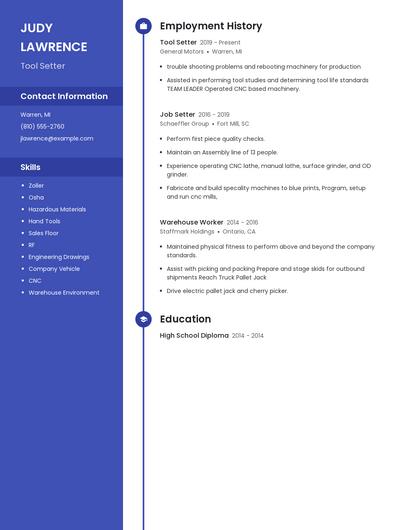 Tool Setter Resume