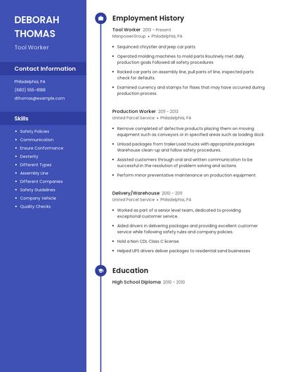 Tool Worker Resume