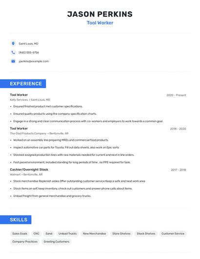 Tool Worker Resume