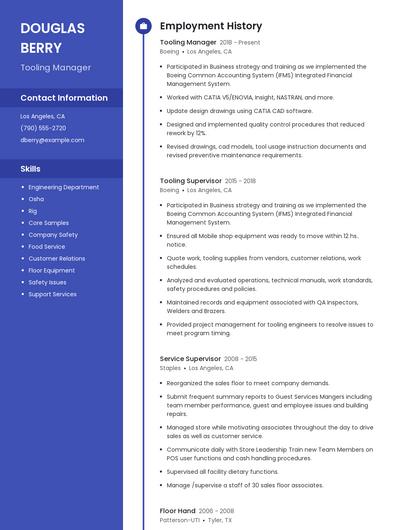 Tooling Manager Resume