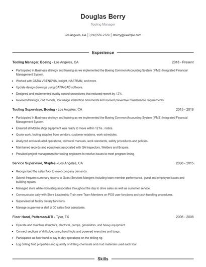 Tooling Manager Resume