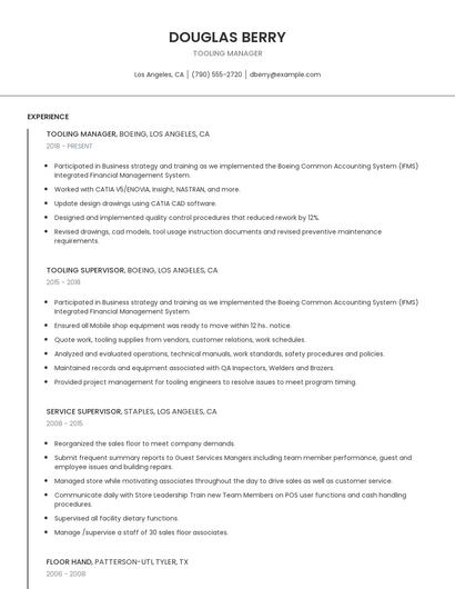 Tooling Manager Resume