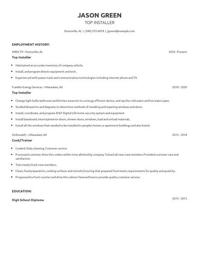 Top Installer Resume