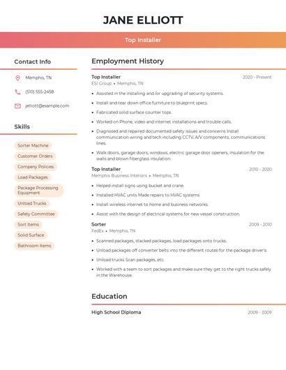 Top Installer Resume