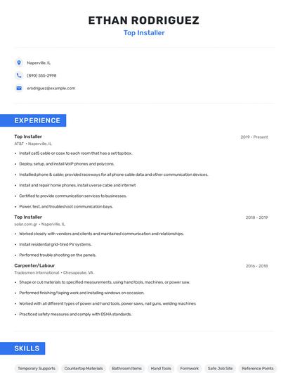 Top Installer Resume