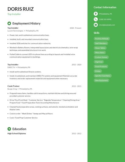 Top Installer Resume