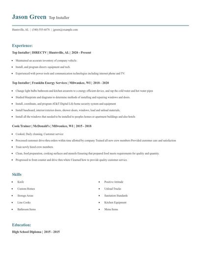 Top Installer Resume