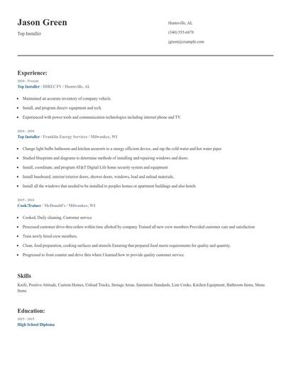 Top Installer Resume