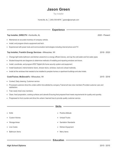 Top Installer Resume