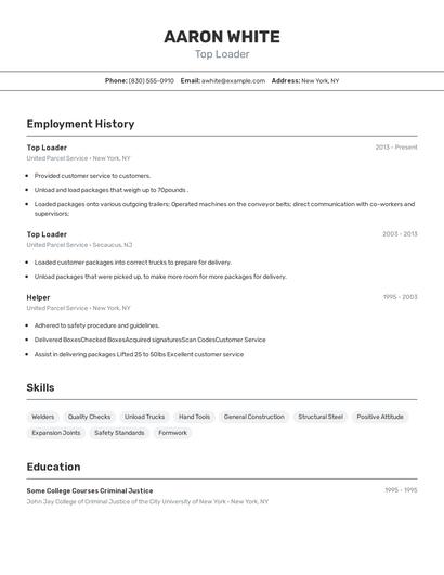Top Loader Resume