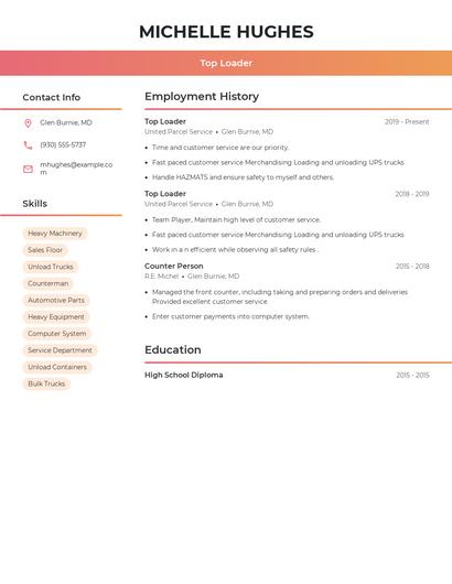 Top Loader Resume