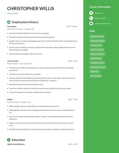 Top Loader Resume