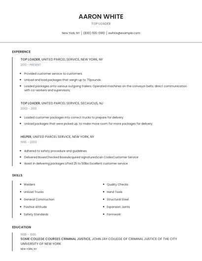 Top Loader Resume