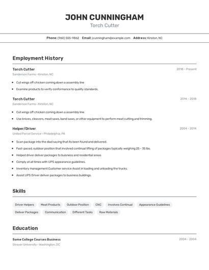 Torch Cutter Resume