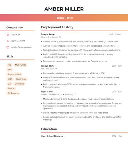 Torque Tester Resume
