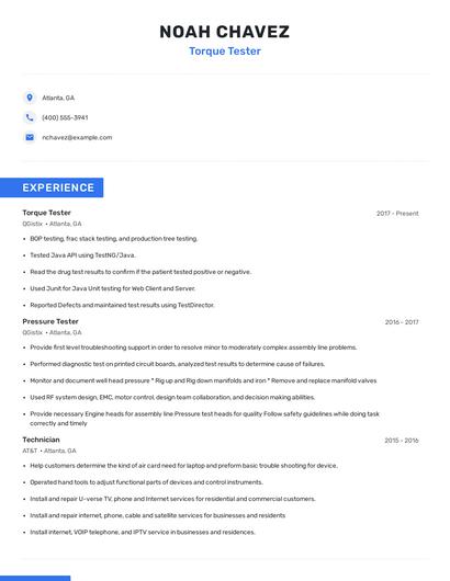 Torque Tester Resume