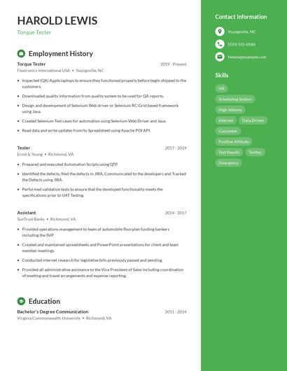 Torque Tester Resume