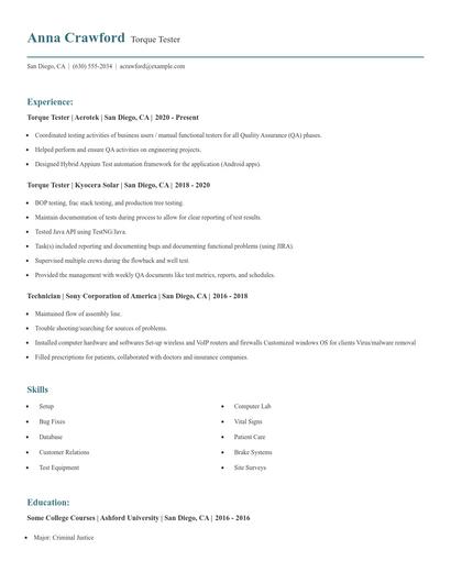 Torque Tester Resume