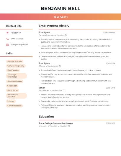 Tour Agent Resume