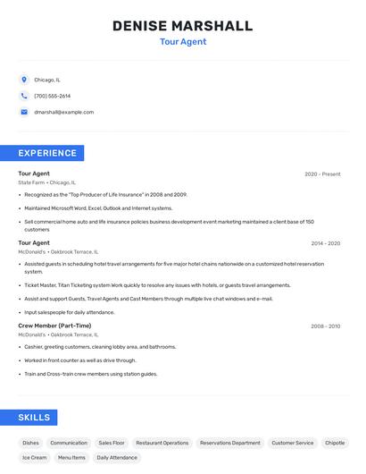 Tour Agent Resume