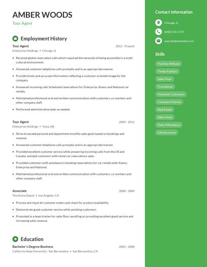 Tour Agent Resume