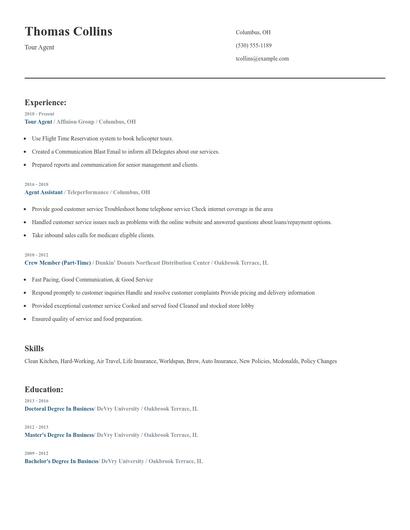 Tour Agent Resume