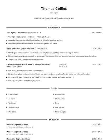 Tour Agent Resume