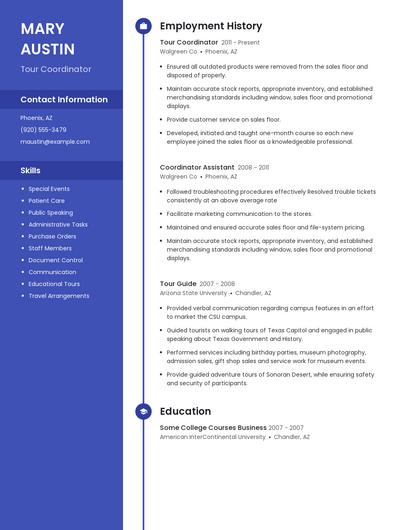 Tour Coordinator Resume