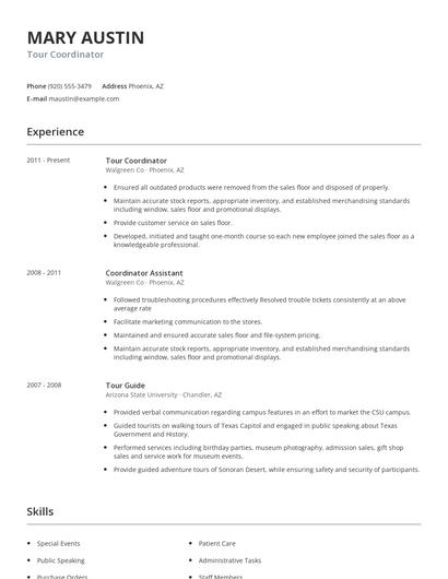 Tour Coordinator Resume