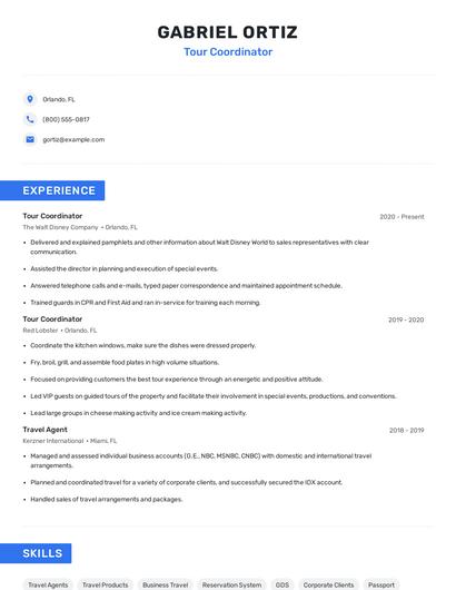 Tour Coordinator Resume