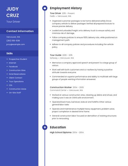 Tour Driver Resume