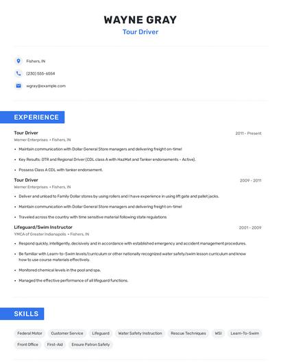 Tour Driver Resume