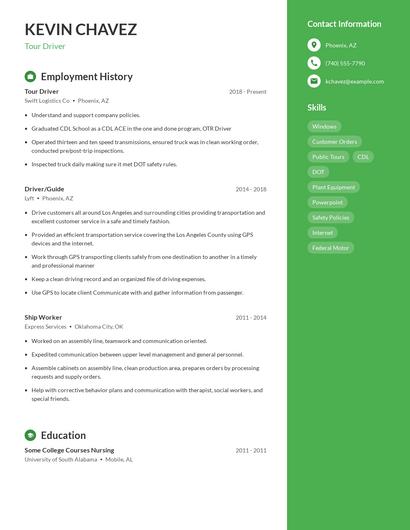 Tour Driver Resume