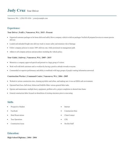 Tour Driver Resume