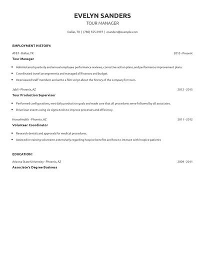 Tour Manager Resume