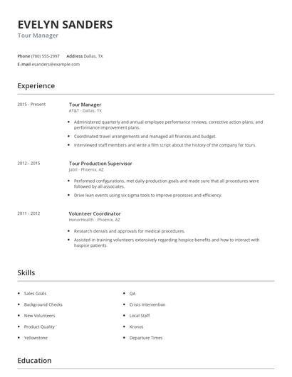Tour Manager Resume