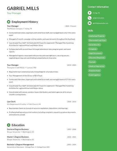 Tour Manager Resume