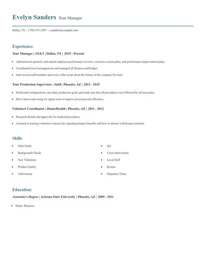 Tour Manager Resume