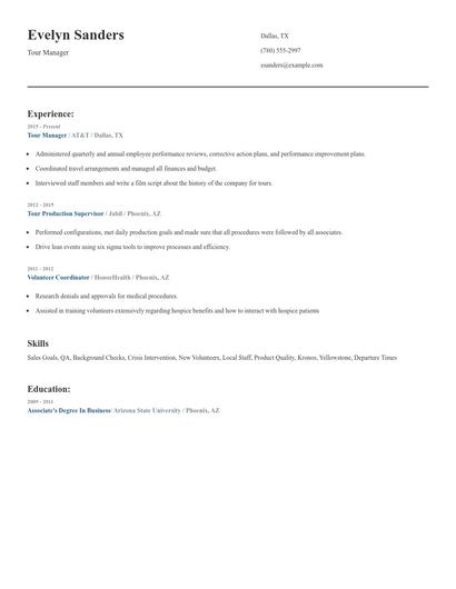 Tour Manager Resume