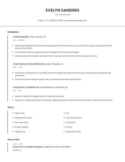 Tour Manager Resume