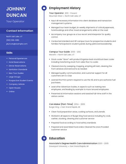 Tour Operator Resume