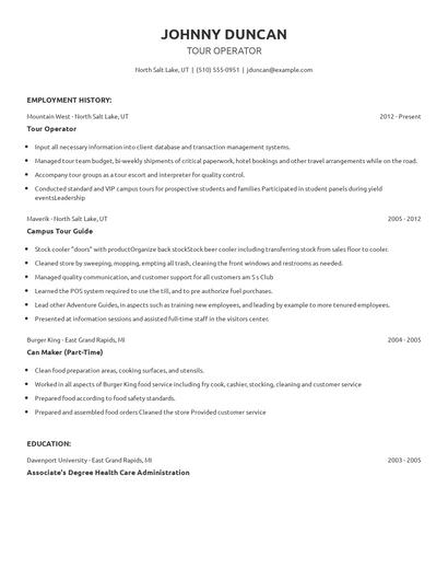 Tour Operator Resume
