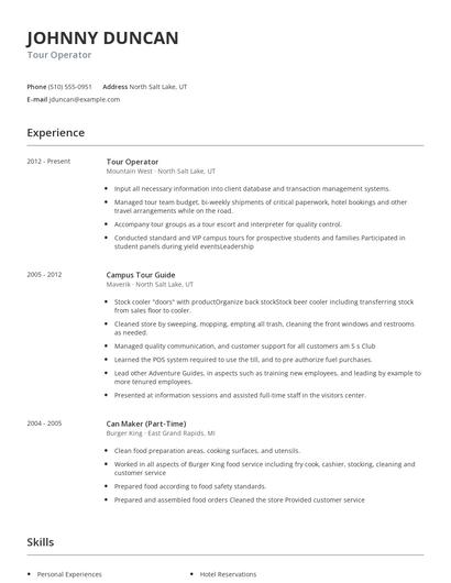 Tour Operator Resume